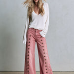 Vintage Button-down Washed Pink Flared Frayed Jeans