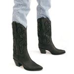 Embroidered Pointed Toe Thick Heel Western Boots