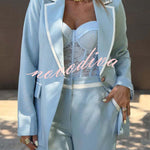 Timeless Essence Color Block Trim Button Up Long Sleeve Lapel Blazer