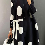 Long Sleeves Loose Asymmetric Buttoned Polka-Dot Tied Mock Neck Jackets&Coats Midi Dresses Outerwear