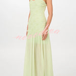 Stylish Three-dimensional Floral Chiffon Patchwork Strapless Elegant Maxi Dress