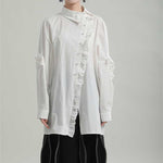 Asymmetric Collar Ruffles Mid Length Shirts