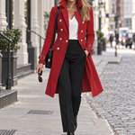 Women's Red Double-Breasted Denim Trench Coat