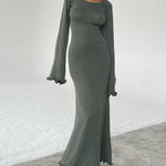 Turndown Collar Button Knit Slim Fit Maxi Dress