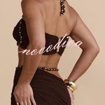 Emara Stretch Mesh Hand Beaded Trim Gathered Sweetheart Crop Halter Vacation Tank