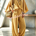 Retro Style Polka Dot Print Batwing Sleeve Top and Elastic Waist Loose Jogger Pants Set