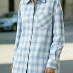 Plaid Print Loose Collar Long Sleeve Pockets Casual Shirt