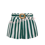 Claudine Striped Heart-shaped Smocked Tank and Raffia Buckle Belted Pocket Bubble Shorts Set