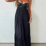 Stylish Leather Patchwork Suspender Casual Vacation Style Maxi Dresses
