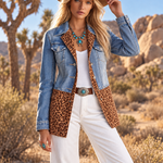Leopard Patchwork Longline Denim Jacket