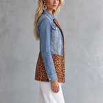 Leopard Patchwork Longline Denim Jacket