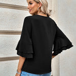 Zeagoo Zeagoo Women's Chiffon Shirt 3/4 Sleeve V Neck Blouses Elegant Split Sleeve Shirt Tops
