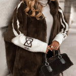 Plush Hooded Vertical Stripe Printed Casual Coat