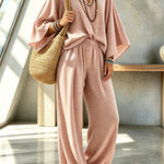 Retro Style Polka Dot Print Batwing Sleeve Top and Elastic Waist Loose Jogger Pants Set