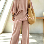 Retro Style Polka Dot Print Batwing Sleeve Top and Elastic Waist Loose Jogger Pants Set