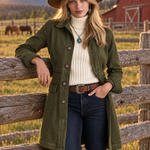 Vintage Military Olive Button Longline Utility Womens Coat