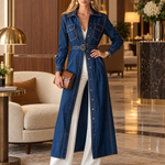 Belted Indigo Contrast Stitching Denim Duster Coat