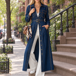 Belted Indigo Contrast Stitching Denim Duster Coat