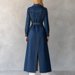 Belted Indigo Contrast Stitching Denim Duster Coat