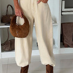 Stylish Denim High Rise Pocket Drawstring Cuffs Lantern Jeans