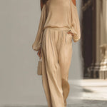 Off-the-shoulder Lantern Sleeve Satin Wide-leg Set