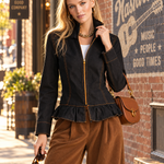 Black Zip Front Peplum Jacket