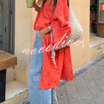 Garcella Satin Jacquard Printed Batwing Sleeve Loose Kimono Long Coat