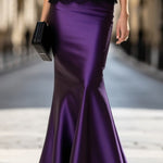 Black lace top and purple mermaid-style maxi skirt evening set (includes belt)