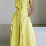 2025 Beige Peter Pan Collar Pockets Cotton Dress Sleeveless