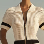 【24-hour shipping out】Breathable Fashion Front Zipper Short Sleeve Knit Shorts Jumpsuit