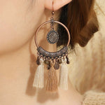 Vintage Distressed Bohemian Tassel Necklace Earrings Set