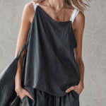 Exquisite Casual Workwear-inspired Dark Blue Cotton Off-the-shoulder Tank Top And Pants Set