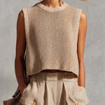 Casual Breathable Urban Style Beige Knitted Top And Cotton Pants Set