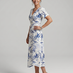 Kael | V Neck Soft Botanical Print Midi Dress