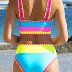 Color Contrast Patchwork Nylon Sporty 3 Piece Bikini Sets