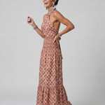 Olivia | Cross Halter Geometric Print Cutout Midi Dress