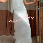 Party Queen Layered Tassel Design Off Shoulder Back Tie-up Maxi Dress
