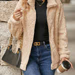 Zipper Plaid Fleece Pockets Women's Coat Cardigan