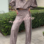 Rylee Colorblock Striped Star Print High Rise Elastic Waist Wide Leg Pants