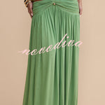 Martina Stretch Mesh Gold Metal Detail Gathered Cutout Waist Vacation Maxi Skirt