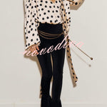 Chrissa Satin Polka Dot Print Lace Trim Tie-up Neck Balloon Sleeve Loose Blouse