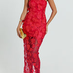 Sienna Floral Embroidered Fabric Off Shoulder Mermaid Silhouette Slit Maxi Dress