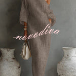 Linen Blend Loose-fitting One-shoulder Lantern Sleeve Casual Pocket Maxi Dress
