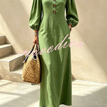 Elegant V-Neck Lantern Sleeve Maxi Dress
