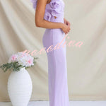 Fashionable Mesh Sleeveless One-shoulder Waist-revealing Maxi Dress