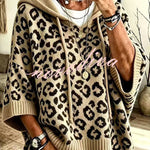 Comfortable and Casual Knit Leopard Print Half Sleeve Hoodie Sweater