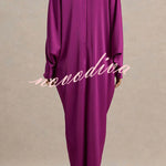 Tina Satin Plunge V-neck Gold Trim Detail Long Batwing Sleeve Maxi Dress