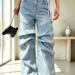 Chic Style Denim Decorative Button-stud Detail High Rise Pocket Loose Jeans