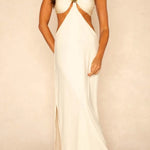 Metal Shell Straps Elastic Bikini and Slit Cover-up Dress Three-piece Set