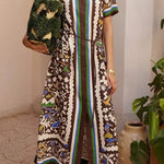 Bohemian Style Leopard Print Linen Shirt Dress